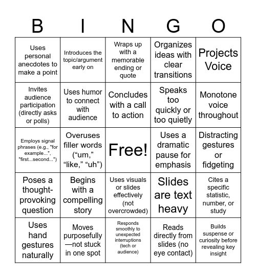 TED Talk Bingo Card