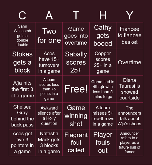 OOYL WNBA Finals Bingo 2 Bingo Card