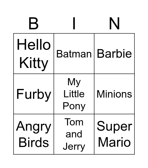 McDonalds Happy Meal Toys Bingo Card