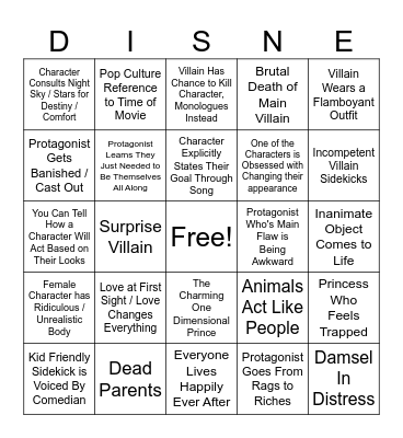 Disney Cliché BINGO Card