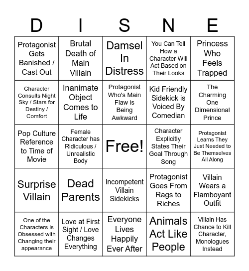 Disney Cliché BINGO Card