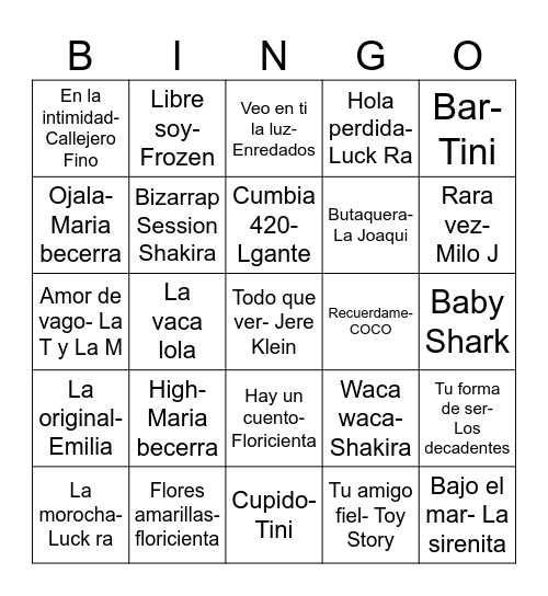 BINGO MUSICAL Bingo Card