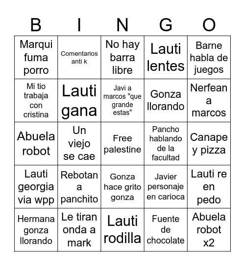 casamiento gonza Bingo Card