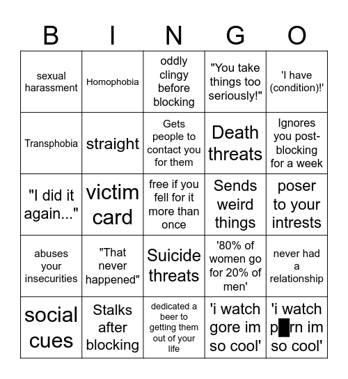 Immature manipulative man Bingo Card