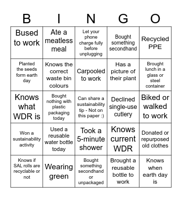 DOI5 Sustainability Bingo :) Bingo Card