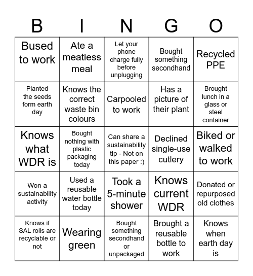DOI5 Sustainability Bingo :) Bingo Card