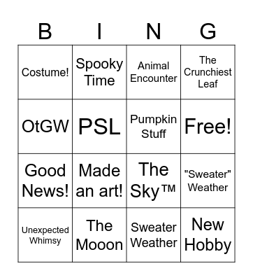 It's October Bingo Card