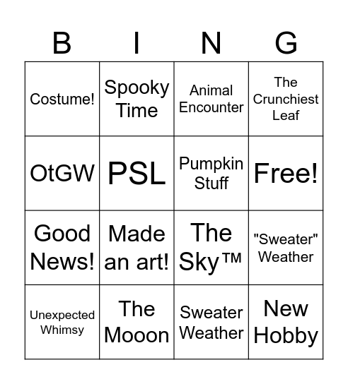 It's October Bingo Card