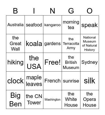Around the world Bingo Card