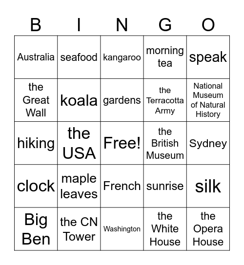 Around the world Bingo Card