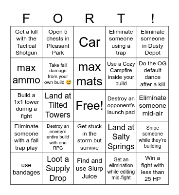 Fortnite Bingo Card