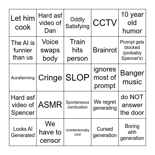 a dan dingle video card (sora 2) Bingo Card