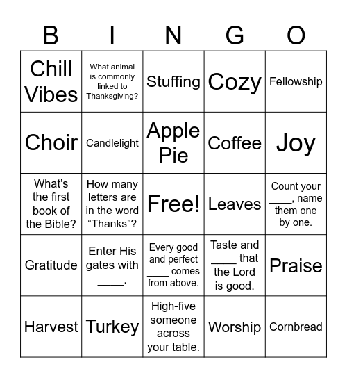 Thanksgiving Bingo Card