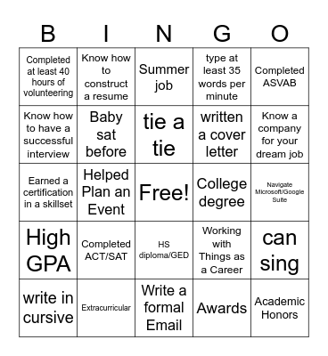 Achievement Bingo Card