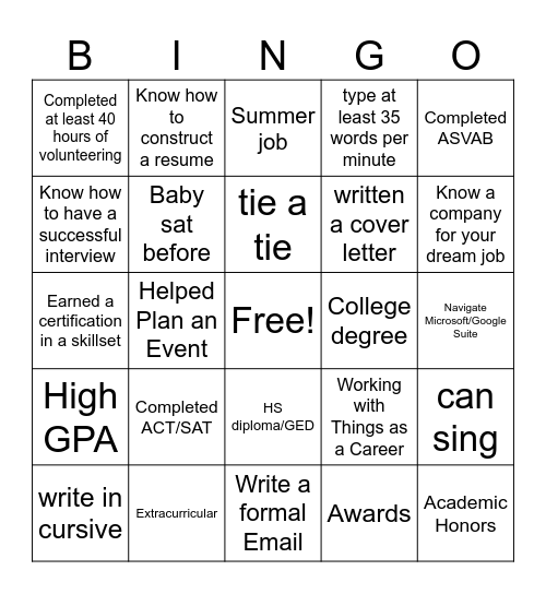 Achievement Bingo Card