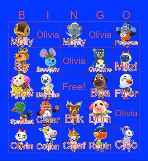 Animal Crossing Bingo Card