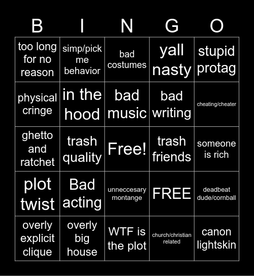 Tubi Movie Bingo Card