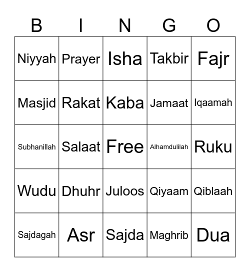 Salaat Bingo! Bingo Card