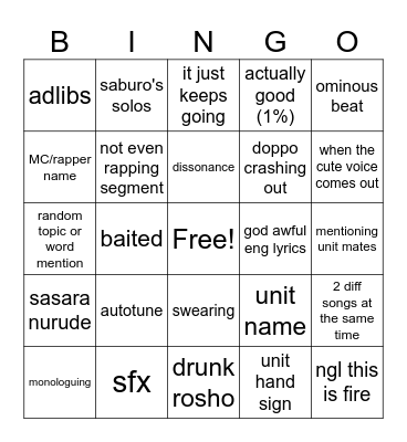 Hypmic Bingo Card