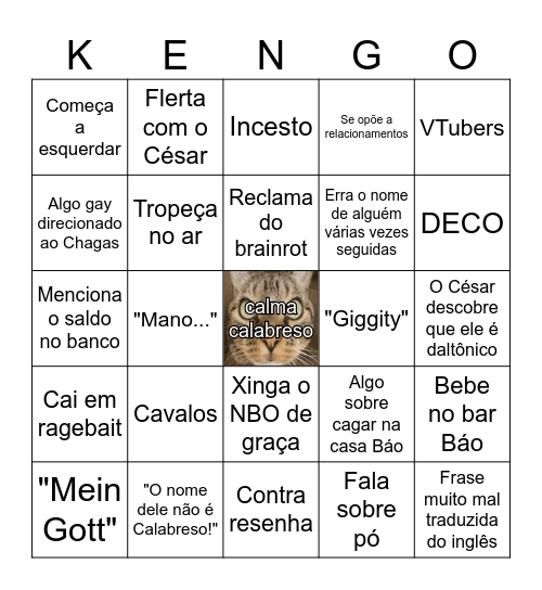 Benzo Bingo Card