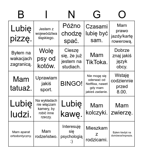 Bingo integracyjne Bingo Card