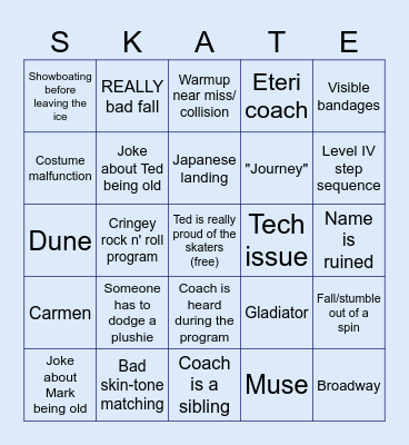 Grand Prix Bingo Card