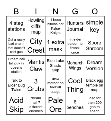 Hollow Knight Whewre California Dies of Heat Stroke Bingo Card