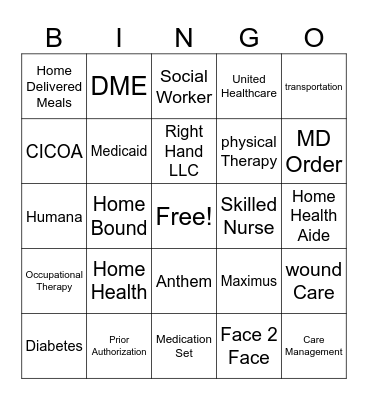 Home Health Bingo Card