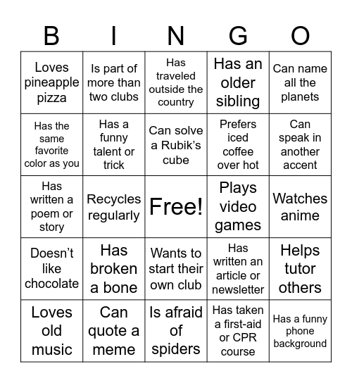 Untitled Bingo Card