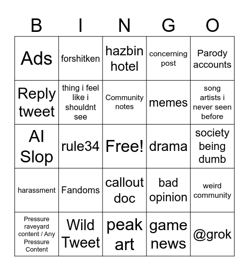 twibber bingo Card