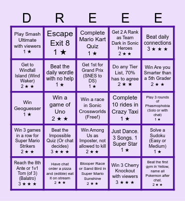 Drehix Custom Bingo Card