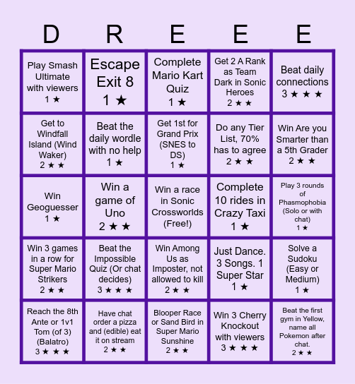 Drehix Custom Bingo Card