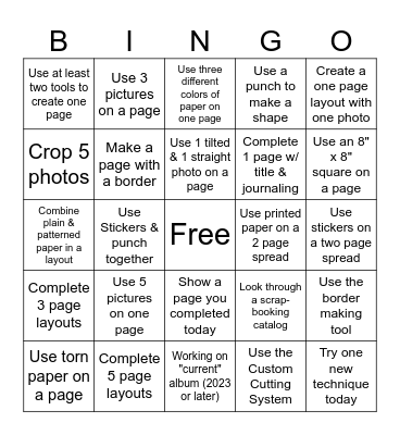Scrapbook Bingo Card