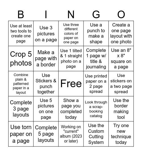 Scrapbook Bingo Card