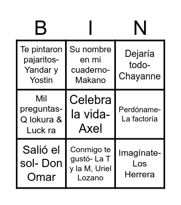 Bingo musical Bingo Card