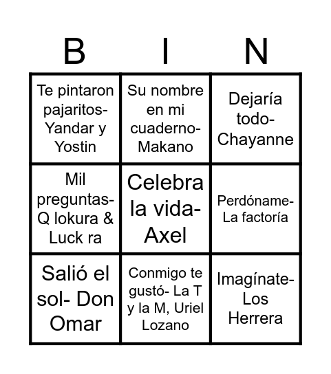 Bingo musical Bingo Card