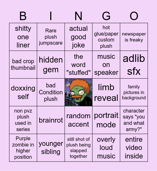 Stuffed super cool bingo game Bingo Card