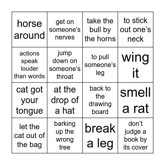 IDIOMS Bingo Card