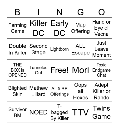 Bingo by Daylight Bingo Card