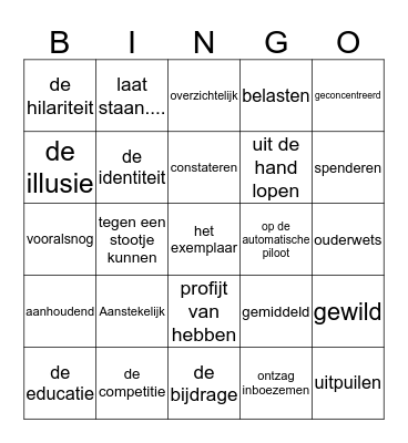 Woorden bingo 3.3 Bingo Card