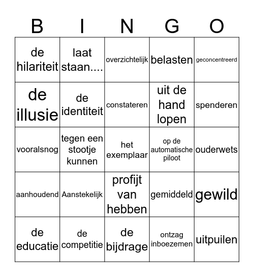 Woorden Bingo 3.3 Bingo Card