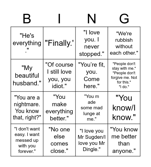 Callback Bingo Card