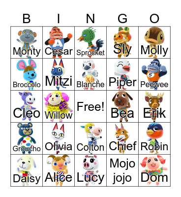 Animal Crossing Bingo Card