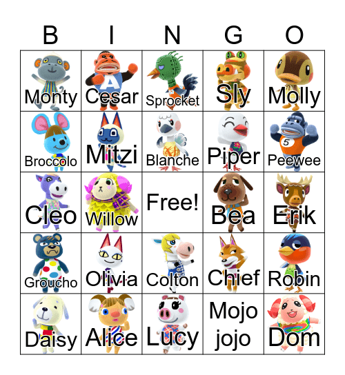 Animal Crossing Bingo Card