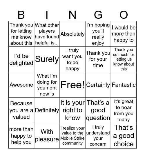 Empathetic Bingo Card