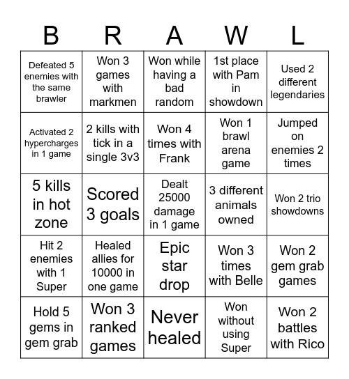Brawl Stars(Easy) 2025 Bingo Card