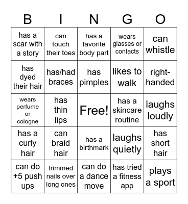 Bingo: Body Map Bingo Card