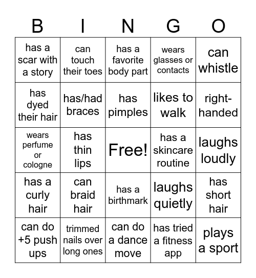 Bingo: Body Map Bingo Card
