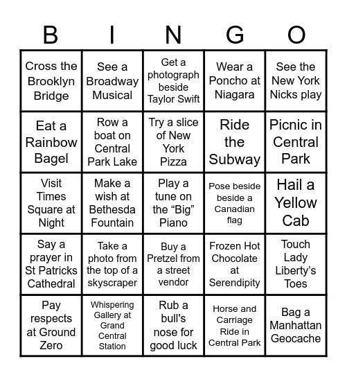NEW YORK BINGO Card