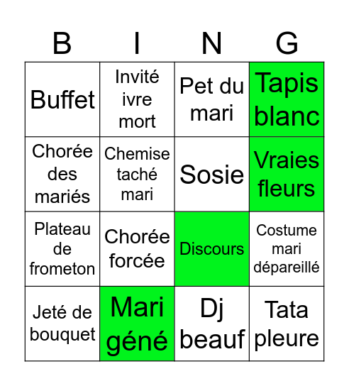 Mariage P&T Bingo Card